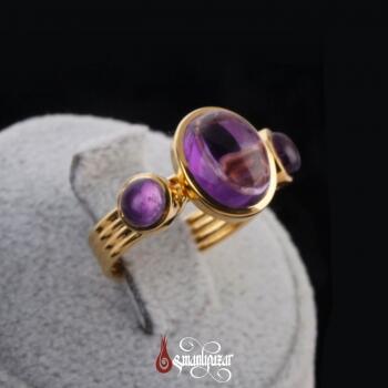 Doğal Ametist Taşlı Altın Kaplama Gümüş Yüzük - Osmanlı Pazar