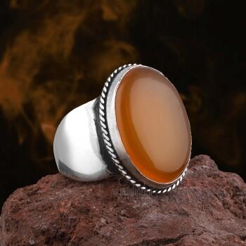 Doğal Bombeli Akik Taşı 925 Ayar Gümüş Yüzük - Osmanlı Pazar