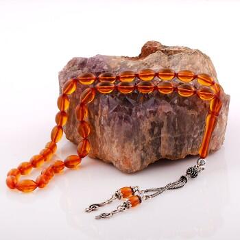 Doğal Damla Kehribar Taşı 925 Ayar Gümüş Püsküllü Tesbih - Osmanlı Pazar