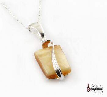 Doğal Damla Kehribar Taşlı 925 Ayar Gümüş Kolye - M2 - Osmanlı Pazar