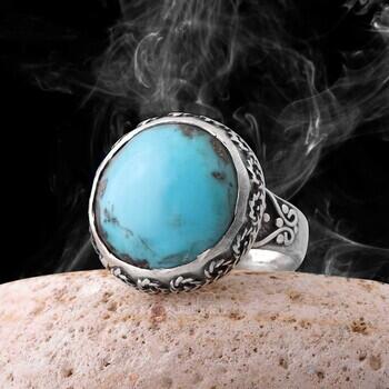 Doğal Firuze Taşı Retro Tasarım 925 Ayar Gümüş Yüzük - Osmanlı Pazar