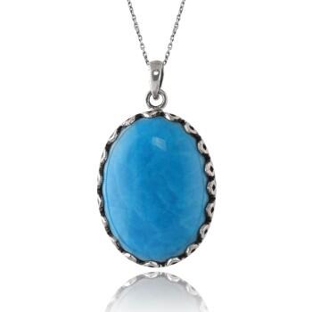 Doğal Firuze Taşlı 925 Ayar Gümüş Kolye - Osmanlı Pazar