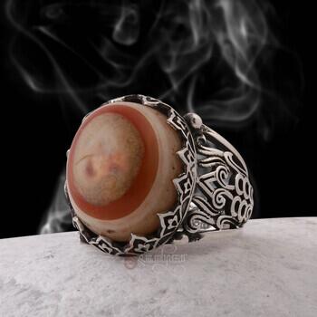 Doğal Göz Akik Taşı 925 Ayar Gümüş El İşçiliği Şehzade - Sultan Yüzüğü - Osmanlı Pazar