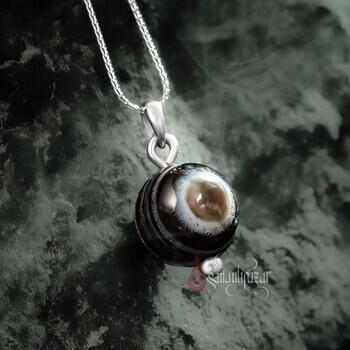 Doğal Göz Akik Taşı Gümüş Kolye - Osmanlı Pazar