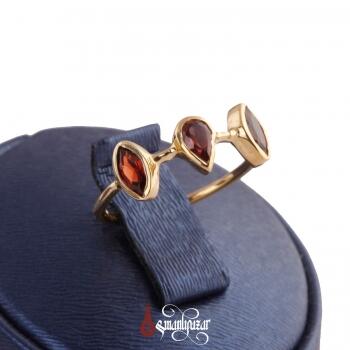 Doğal Granat Taşlı Altın Kaplama Gümüş Yüzük - 3 Taşlı - Osmanlı Pazar