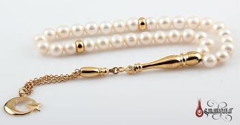 Doğal İnci Tesbih ALTIN KAPLAMA İMAME VE PÜSKÜLLÜ - Osmanlı Pazar