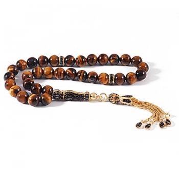 Doğal Kaplangözü Taşlı 925 Ayar ZİRKON Taşlı Gümüş Püsküllü Tesbih - Osmanlı Pazar