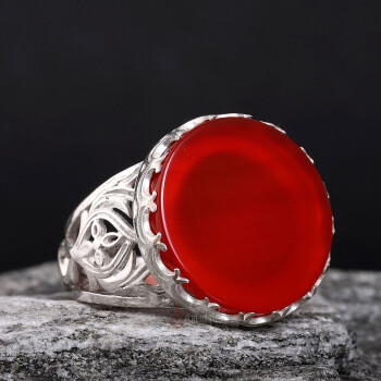 Doğal Kırmızı Akik Taşı 925 Ayar Gümüş Yüzük - Osmanlı Pazar