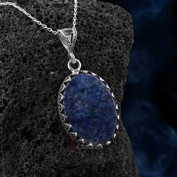 Doğal Lapis Lazuli Taşı Özel İşçilikli Unisex Kolye - Osmanlı Pazar
