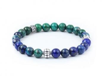 Doğal Lapis ve Azurit Taşlı Gümüş Erkek Bileklik - Osmanlı Pazar