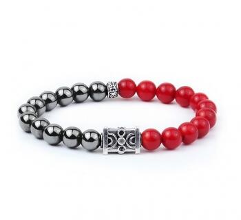 Doğal Mercan ve Hematit Taşlı Gümüş Bileklik - Osmanlı Pazar