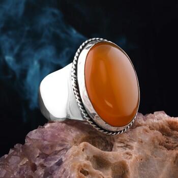 Doğal Sarı Akik Taşlı 925 Ayar Gümüş Erkek Yüzük - Osmanlı Pazar