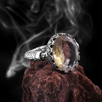 Doğal Sitrin Taşlı El İşçiliği 925 Ayar Gümüş Yüzük - Osmanlı Pazar