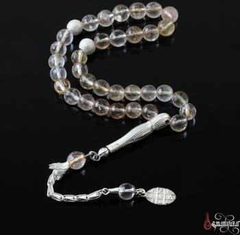 Doğal SİTRİN Taşlı Tesbih Gümüş imame Ve Püskül - Osmanlı Pazar