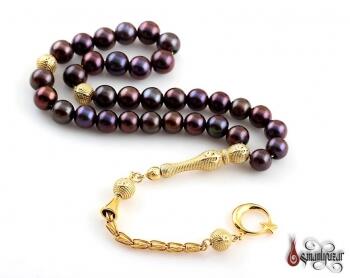 Doğal Siyah İnci Tesbih ALTIN KAPLAMA VAV ELİF İMAME VE PÜSKÜLLÜ (ZİNCİRLİ ) - Osmanlı Pazar