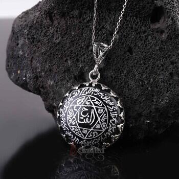  Doğal Siyah Yıldız Taşı Süleyman Mührü 925 Ayar Gümüş Kolye - Osmanlı Pazar