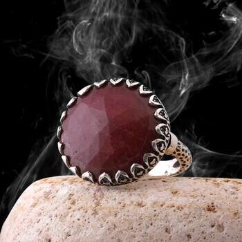 Doğal Yakut Taşı 925 Ayar Gümüş Yuvarlak Model Bay- Bayan Yüzük - Osmanlı Pazar