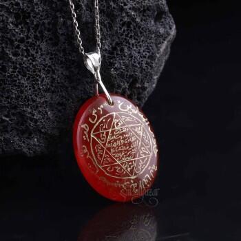 Doğal Yemen Akik Taşı Süleyman Mührü Kolye - Osmanlı Pazar