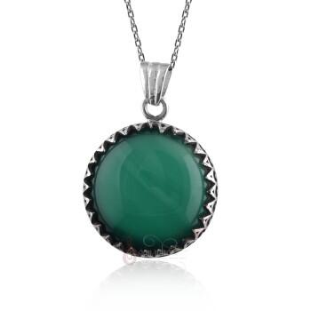 Doğal Yeşil Akik Taşlı 925 Ayar Gümüş Kolye - Osmanlı Pazar