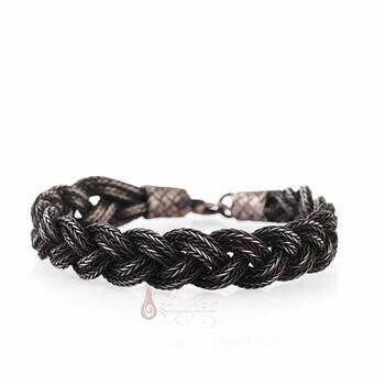 Dört Sıra Geniş Örgü Oksitli Gümüş Kazaziye Erkek Bileklik - Osmanlı Pazar