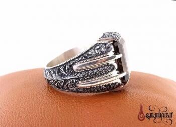 Dumanlı Kuvars Taşlı Özel Kalem işi Gümüş Yüzük Nurullah Daştan Usta - Osmanlı Pazar