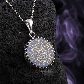 El Basit Vefki Yazılı Lapis Lazuli Doğal Taşlı Gümüş Kolye - Osmanlı Pazar