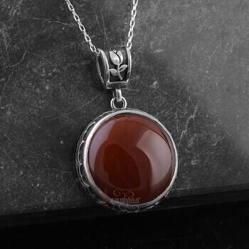 El İşçiliği Kabaşon Akik Taşı 925 Ayar Gümüş Kolye - Osmanlı Pazar