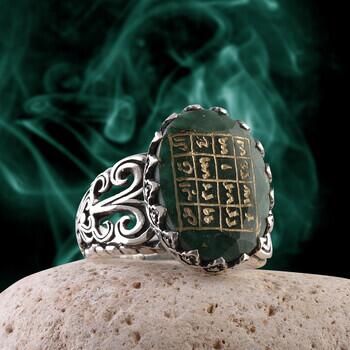 El-Kabiz Vefkli Zümrüt Taşı Elde Oyma Sanatı Gümüş Yüzük - Osmanlı Pazar