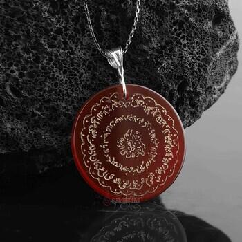 El Yazması Hilye-i Şerif Yazılı Akik Taşı Kolye - Osmanlı Pazar