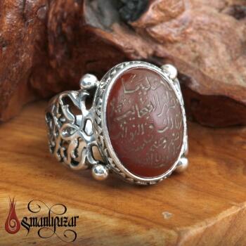 EL Yazması Nadi Ali Duası Akik Taşlı Gümüş Yüzük - Osmanlı Pazar