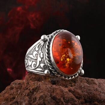 En İyi Kalite Damla Kehribar Doğal Taşlı El İşçiliği 925 Ayar Gümüş Yüzük - Osmanlı Pazar
