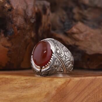 Erzurum El Sanatı Akik Taşlı Usta İşi Kişiye Özel Yüzük - Osmanlı Pazar