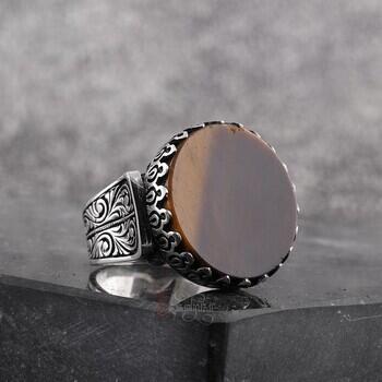 Erzurum Kalem İşçiliği 925 Ayar Gümüş Kaplangözü Taşlı Yüzük - Osmanlı Pazar