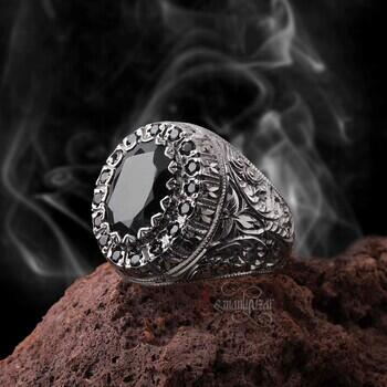 Erzurum Kalem İşçiliği Nurullah Daştan Usta Yapımı Onix Taşlı 925 Ayar Gümüş Yüzük - Osmanlı Pazar