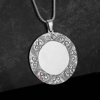 Erzurum Kalem İşi Gravür Oyma Plaka Gümüş Kolye - Osmanlı Pazar