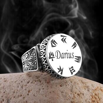 Erzurum Kalem İşi Kişiye Özel Mühür Yazılı 925 Ayar Gümüş Yüzük - Osmanlı Pazar