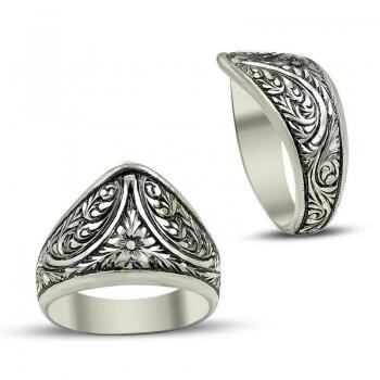 Erzurum Kalem İşi Zihgir Okçu Yüzüğü 925 Ayar Gümüş - Osmanlı Pazar