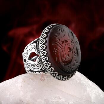 Eski Özel Hat Kazıma El Hakk Esması Yemen Akik Taşı Yazılı 925 Ayar Gümüş Yüzük - Osmanlı Pazar