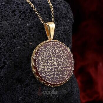 Esma-i Berhetiyye Akik Altın Kaplama Gümüş Kolye Ucu - Osmanlı Pazar