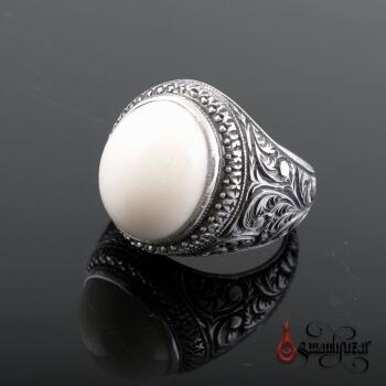 Fildişi Taşlı Nurullah DAŞDAN Kalem İşi Gümüş Yüzük - Osmanlı Pazar