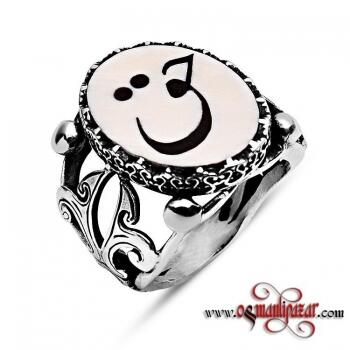 Fildişi Üzerine Abanoz Kakma Yüzük HAK yazılı - Osmanlı Pazar