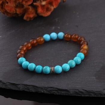 Firuze ve Akik Doğal Taşlı Unisex Bileklik - Osmanlı Pazar