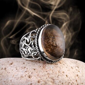 Fosilli Yemen Akik Taşı 925 Ayar Gümüş El İşi Yüzük - Osmanlı Pazar