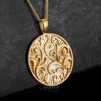 Gravür El İşçiliği Gümüş Kolye Altın Kaplama - Osmanlı Pazar