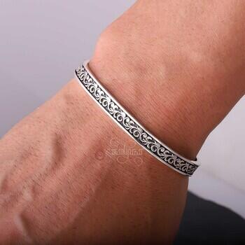 Gravürlü Kalem İşçiliği 925 Ayar Gümüş Bileklik - Osmanlı Pazar