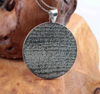 Hadid Süresi 4-7 Ayet Tamamı EL Yazması Gümüş Kolye - Osmanlı Pazar