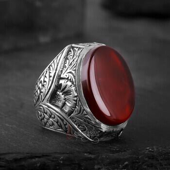 Hakiki Yemen Akik Taşı Kalem İşi 925 Ayar Gümüş Yüzük - Osmanlı Pazar