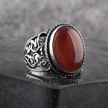 Hareli Akik Taşı 925 Ayar Gümüş El işçiliği Yüzük - Osmanlı Pazar