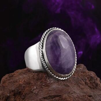 Hareli Ametist Taşı 925 Ayar Gümüş Yüzük Sarmal Model - Osmanlı Pazar