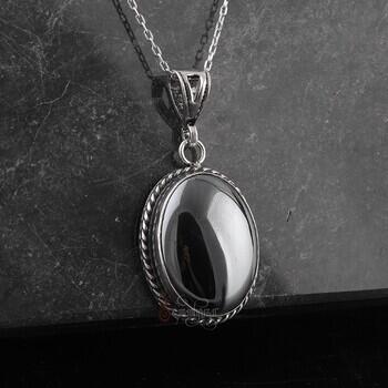 Hematit Taşı 925 Ayar Gümüş Minimal Kolye - Osmanlı Pazar